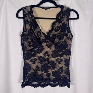 Vintage Karen Kane Black Lace V Neck Top